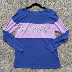 Lilly Pulitzer S Blue Lavender Colorblock Long Sleeve Logo Top Soft Modal